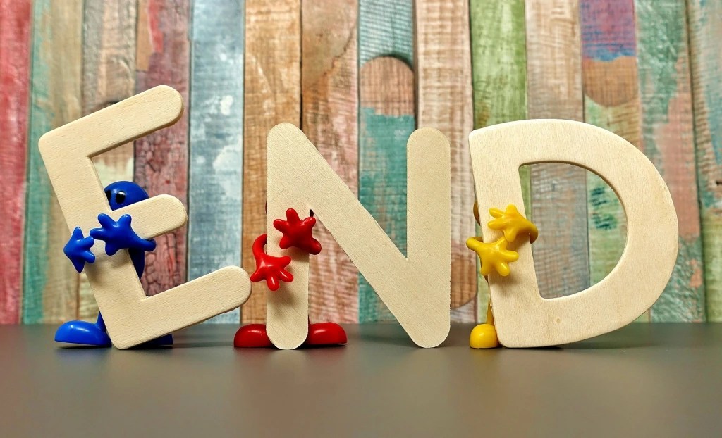 “End” text image symbolizing the closing of a personal narrative or blog post section
