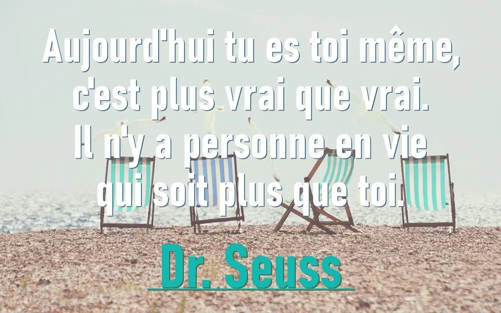 Une scène colorée et onirique illustrant la joie d’être soi-même, en écho à la citation de Dr. Seuss