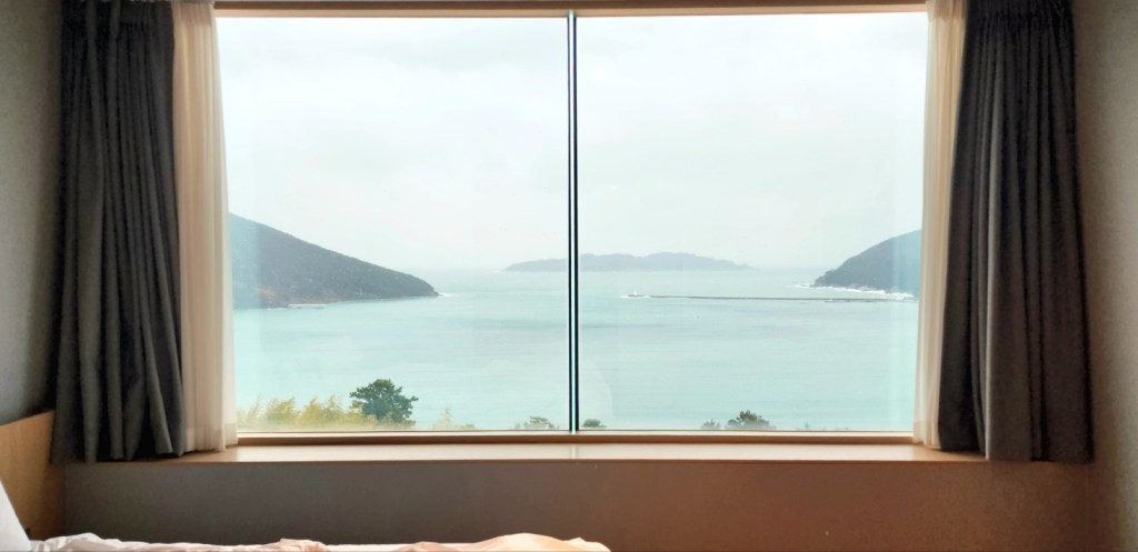 View of Jisimdo and nearby islets from the hotel window in Geoje