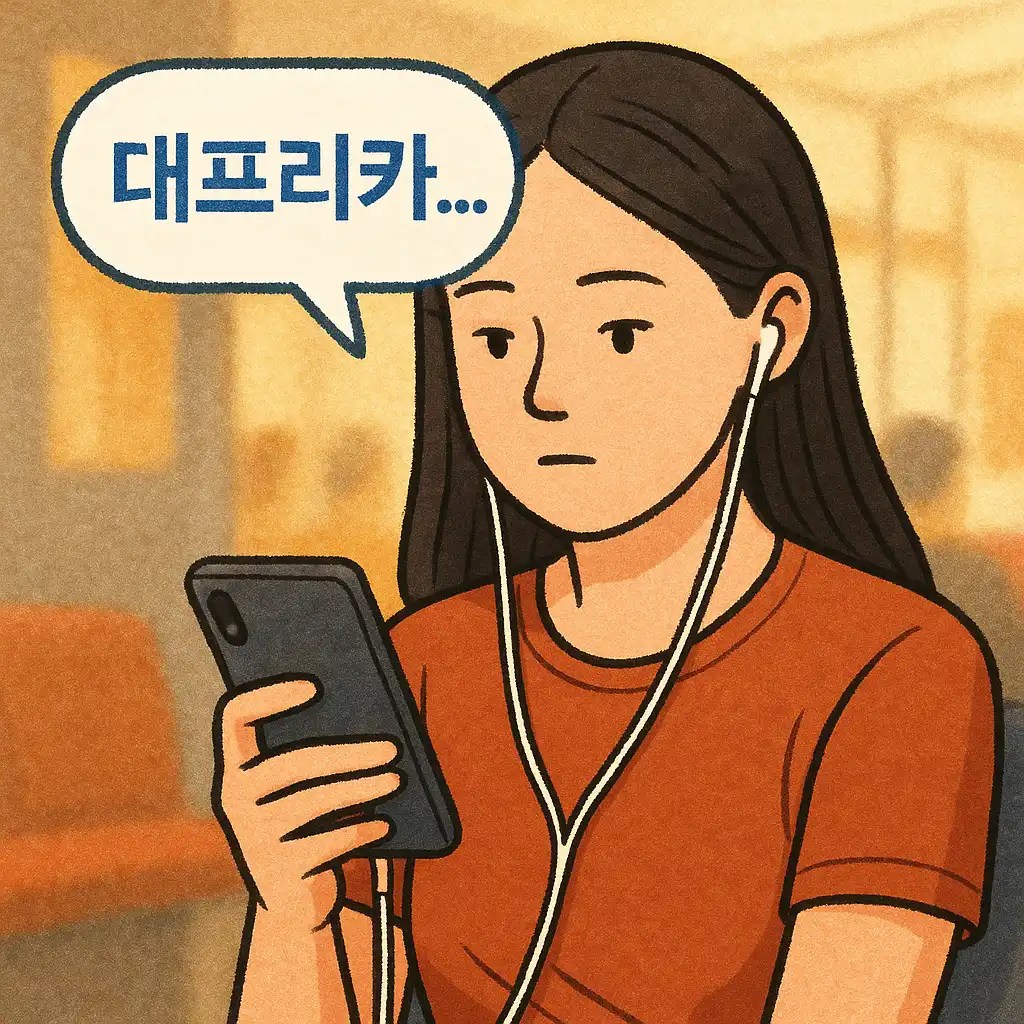 "Person looking at phone and murmuring the word DAEFRICA"
"Personne regardant son téléphone et murmurant le mot DAEFRICA"