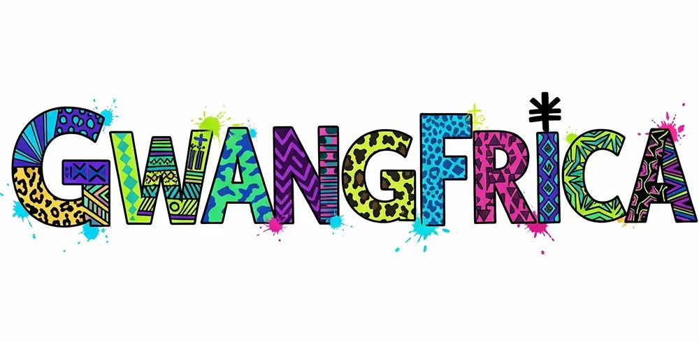 "Colorful typography of the word GWANGFRICA in bold uppercase letters"
"Typographie colorée du mot GWANGFRICA en lettres majuscules"