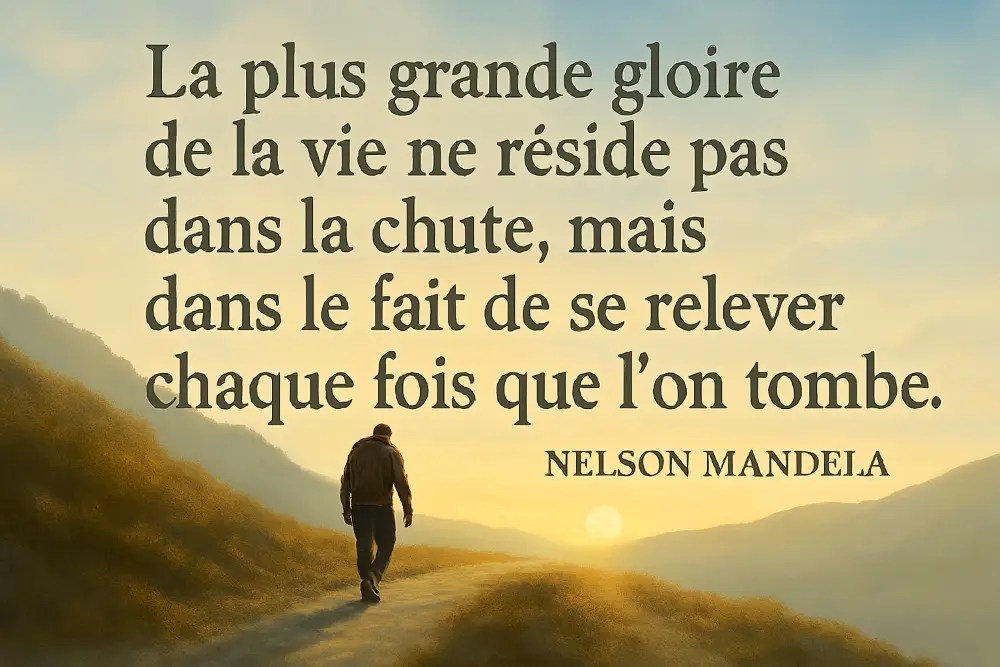 Une citation de Nelson Mandela sur la persévérance, affichée avec un design visuel apaisant